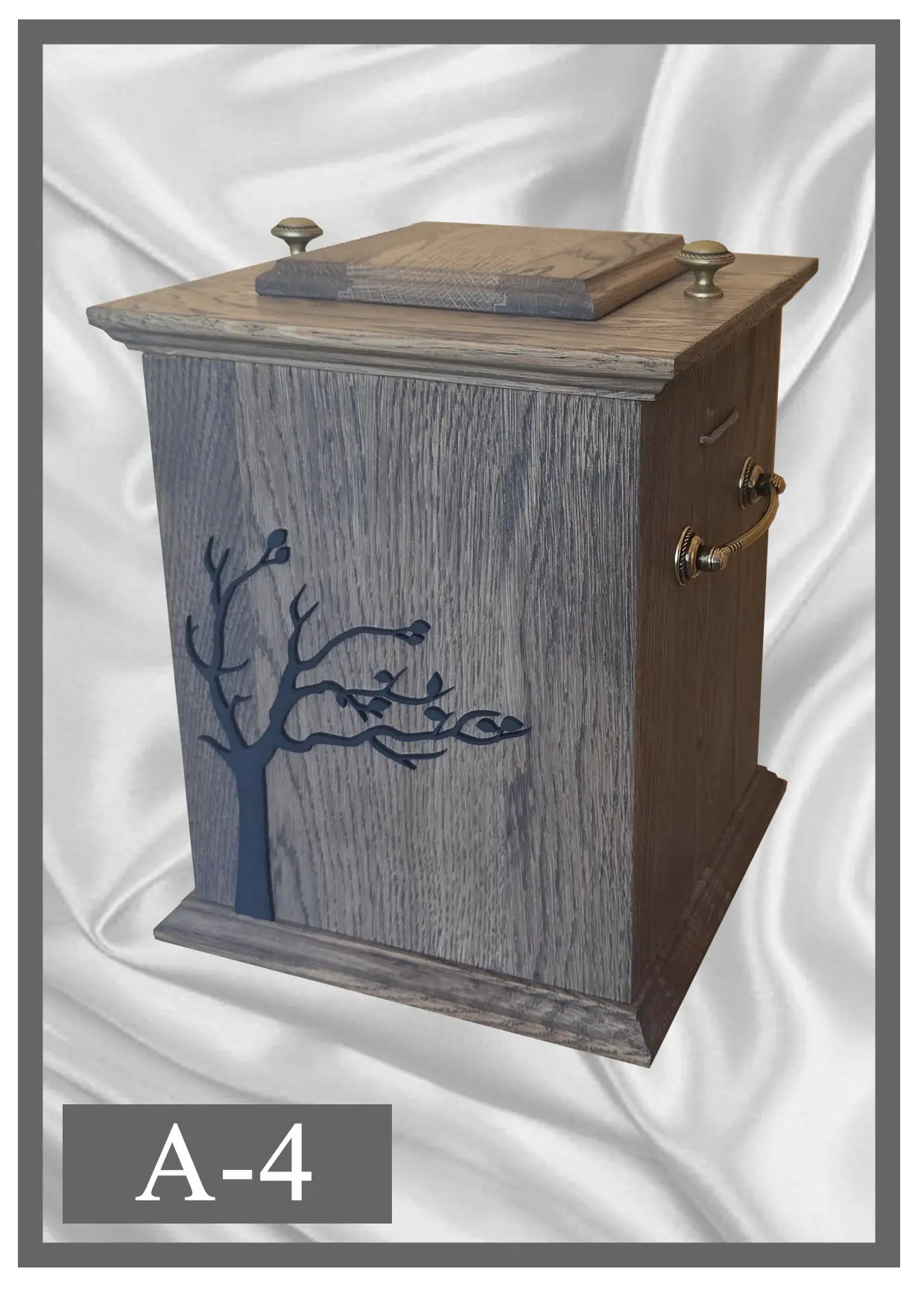 Wooden urn A4 grey with a tree motif