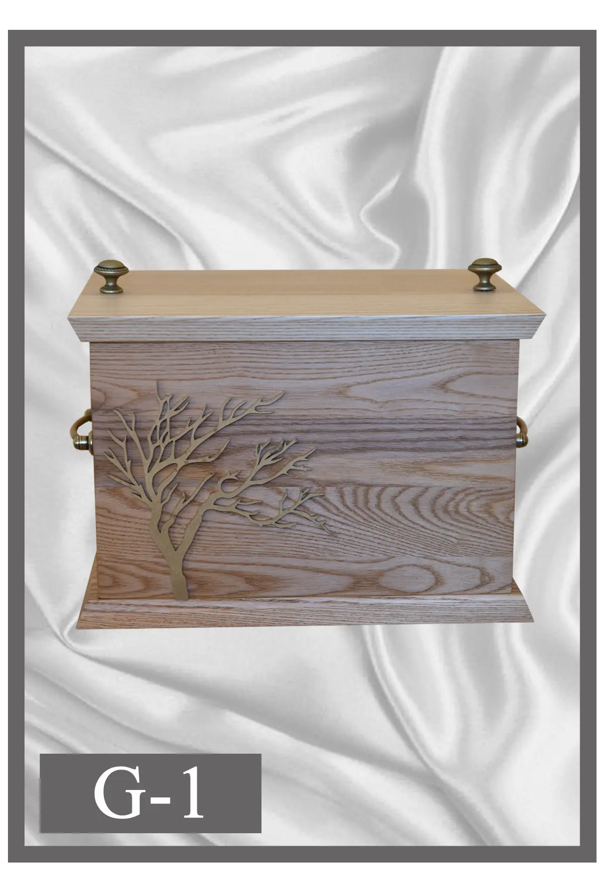Wooden urn G1 horizontal natural wood design with a branch motif