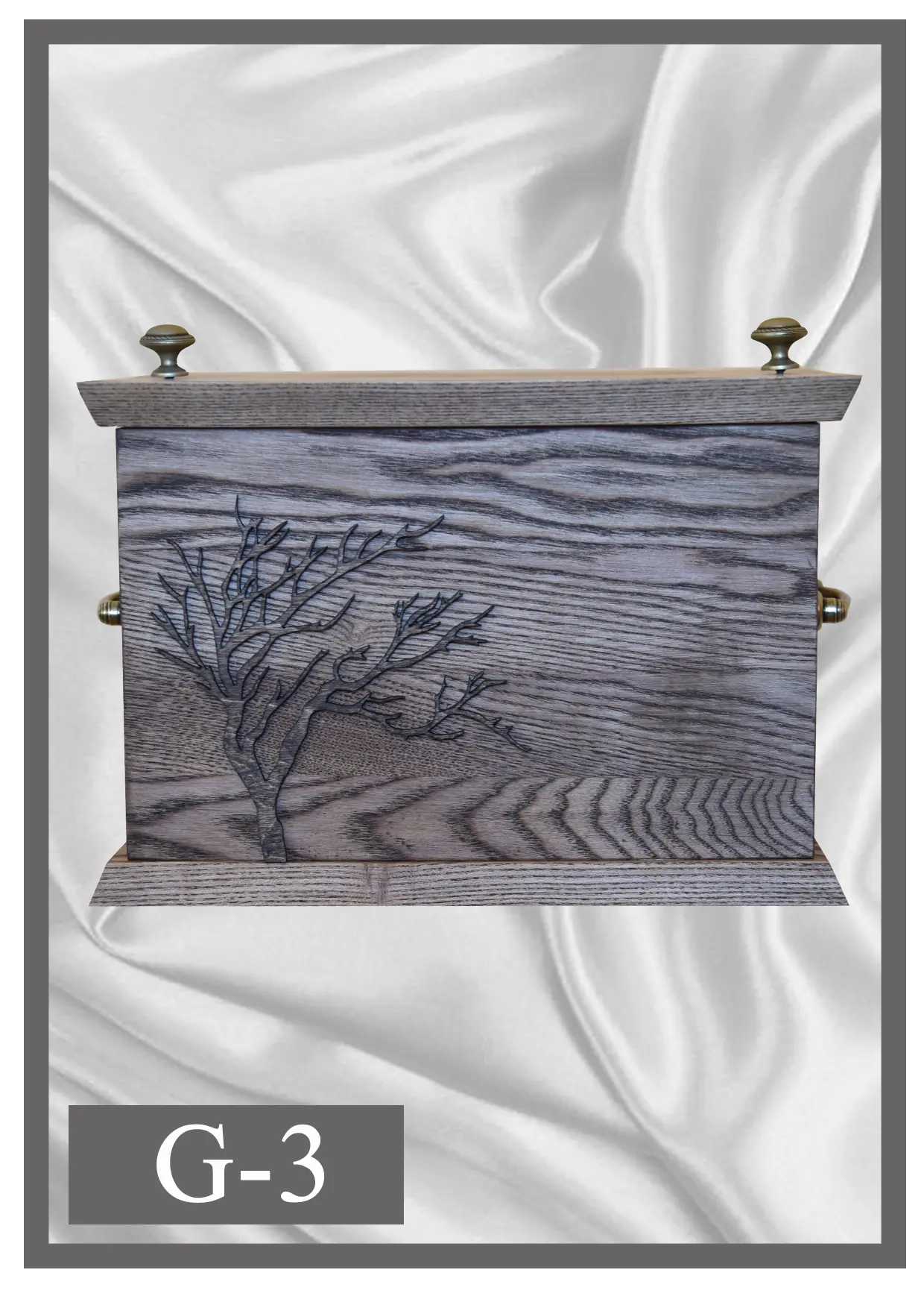 Wooden urn G3 horizontal grey wood design with a tree motif
