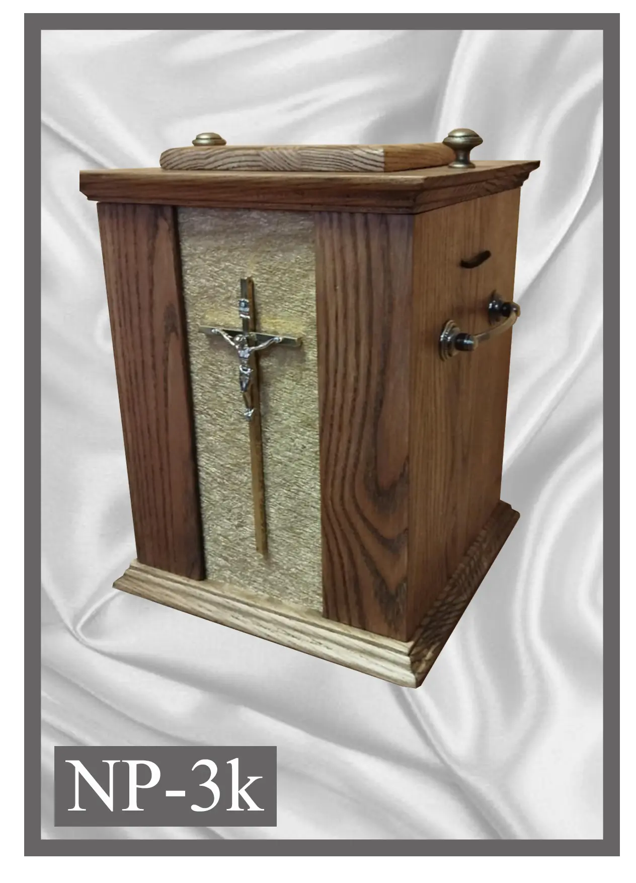 Wooden urn NP3K with a cross and light front panel
