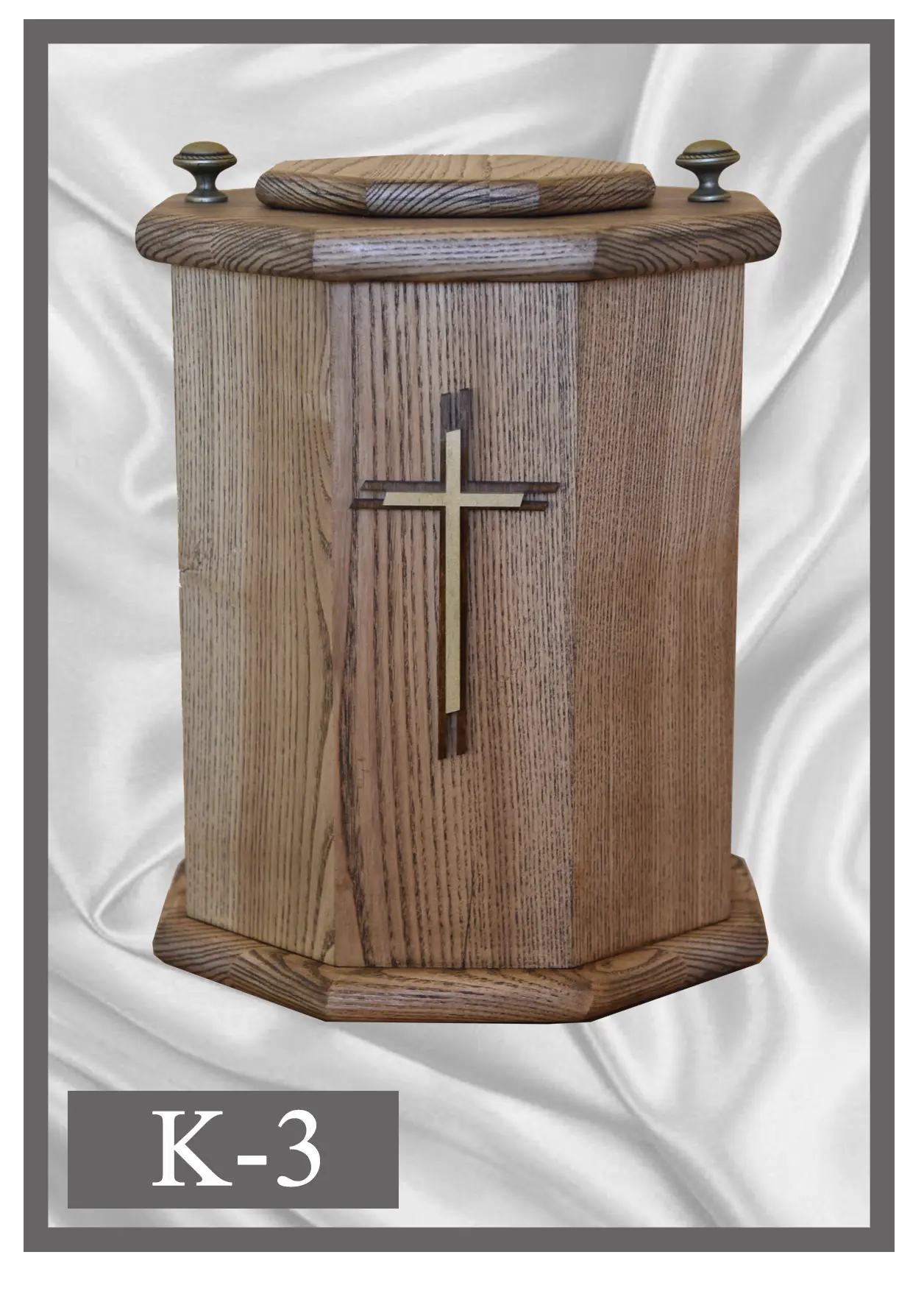Wooden urn K3 natural wood with a cross