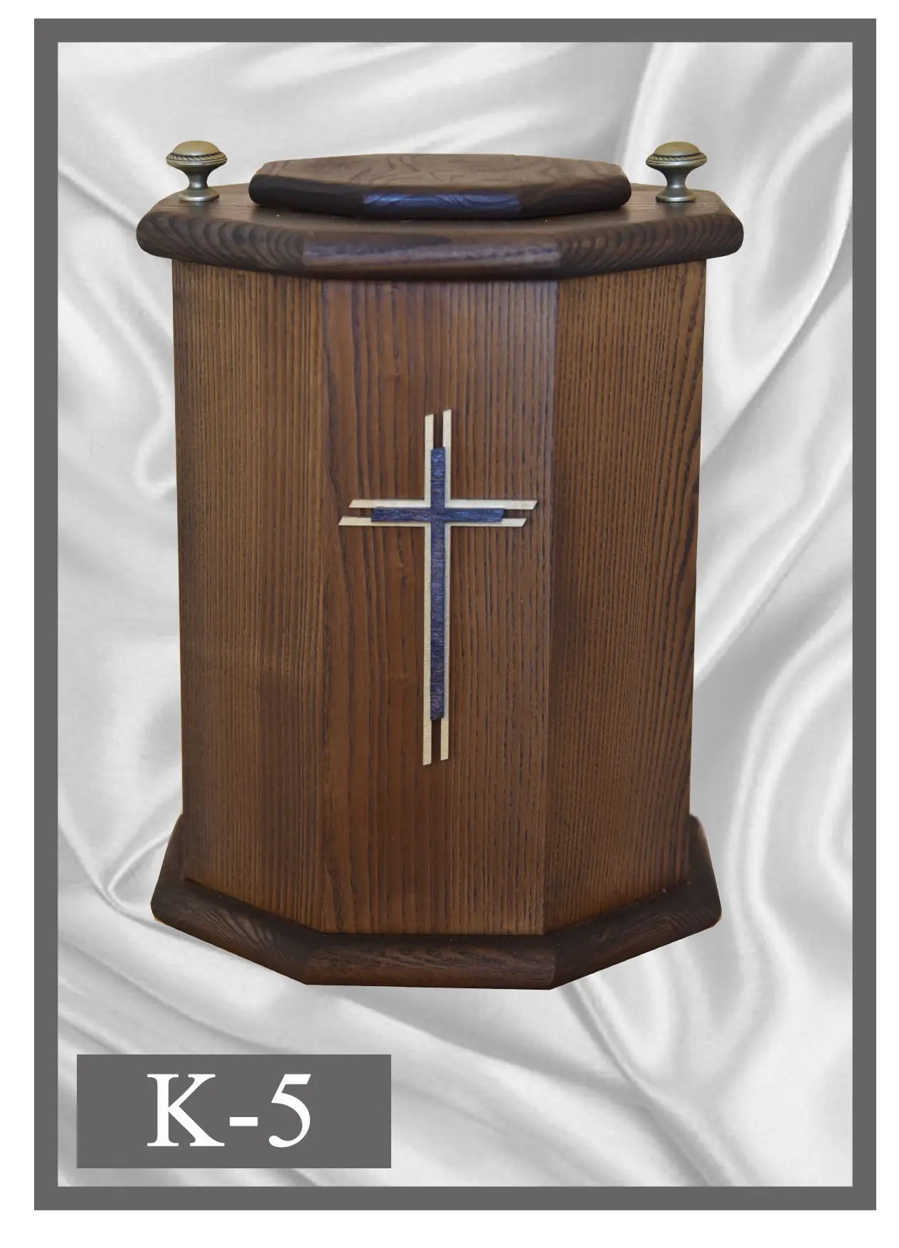 Wooden urn K5 dark wood with a metal cross