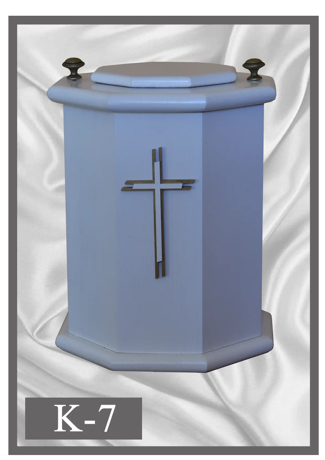 Wooden urn K7 light blue with a metal cross