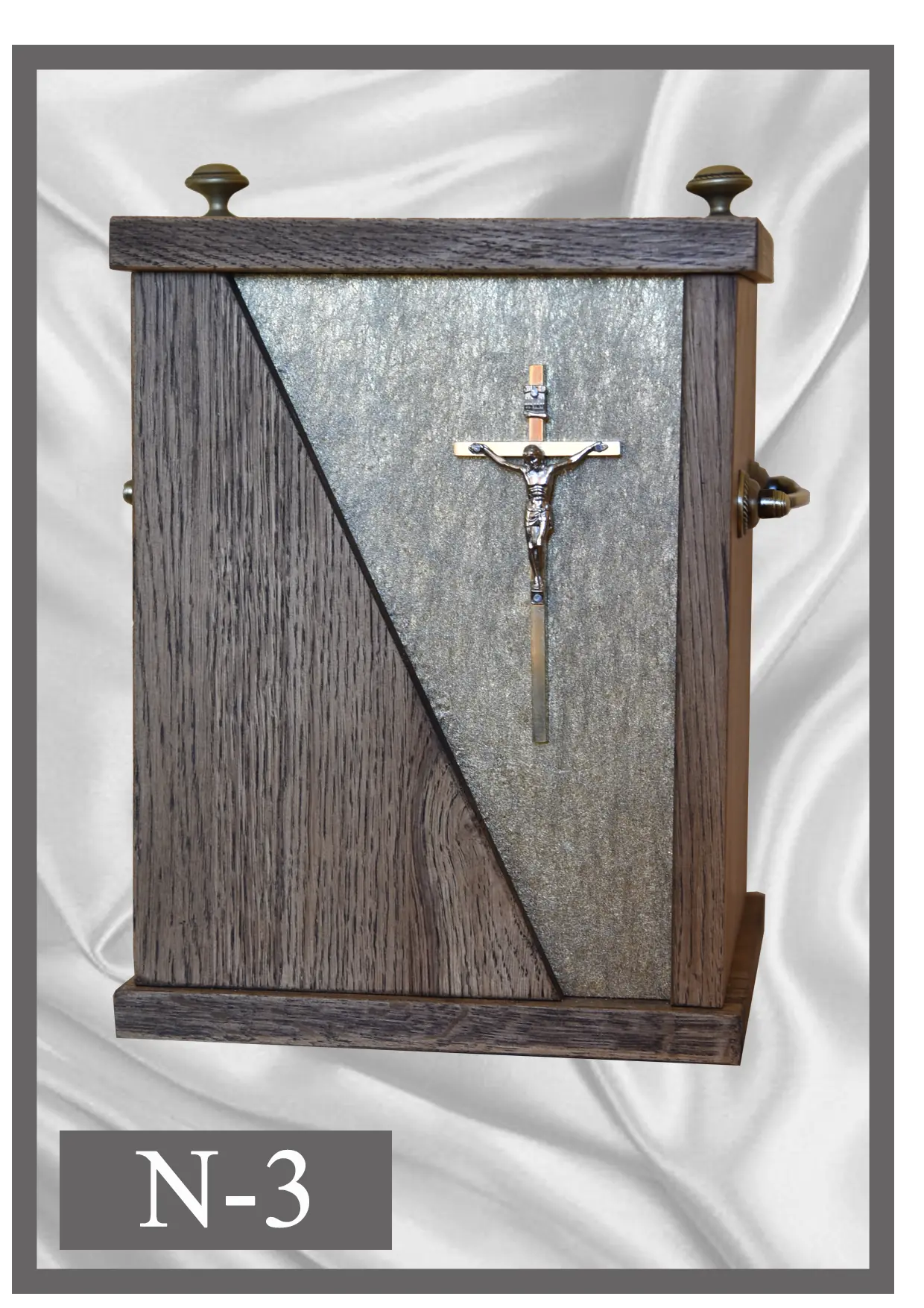 Wooden urn N3 two-tone grey design with a cross