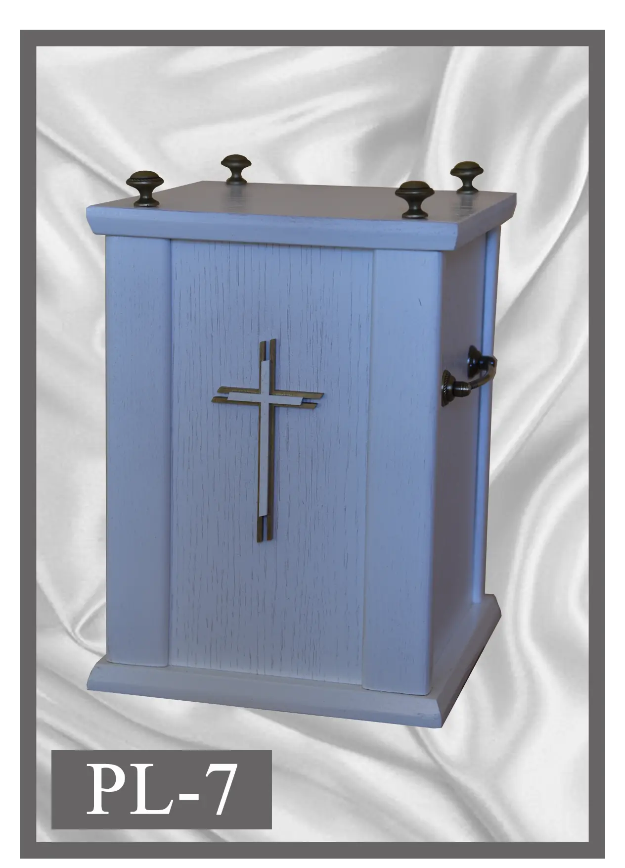 Wooden urn PL7 blue with a metal cross