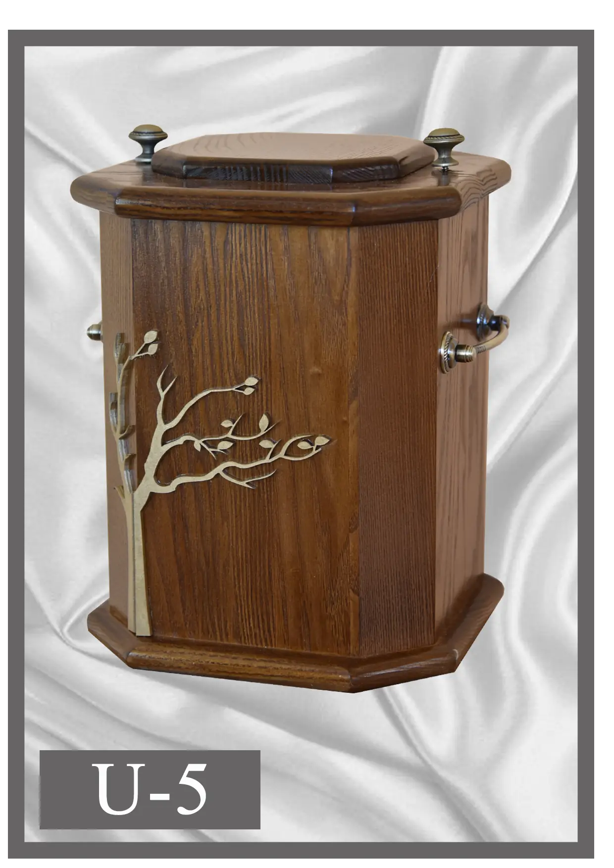 Wooden urn U5 faceted walnut-colour design with a branch motif