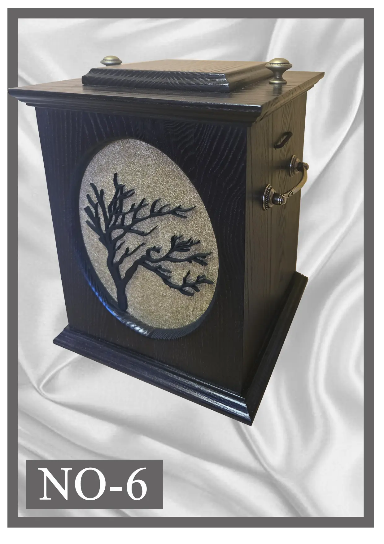 Wooden urn NO6 dark wood with a circular tree of life motif