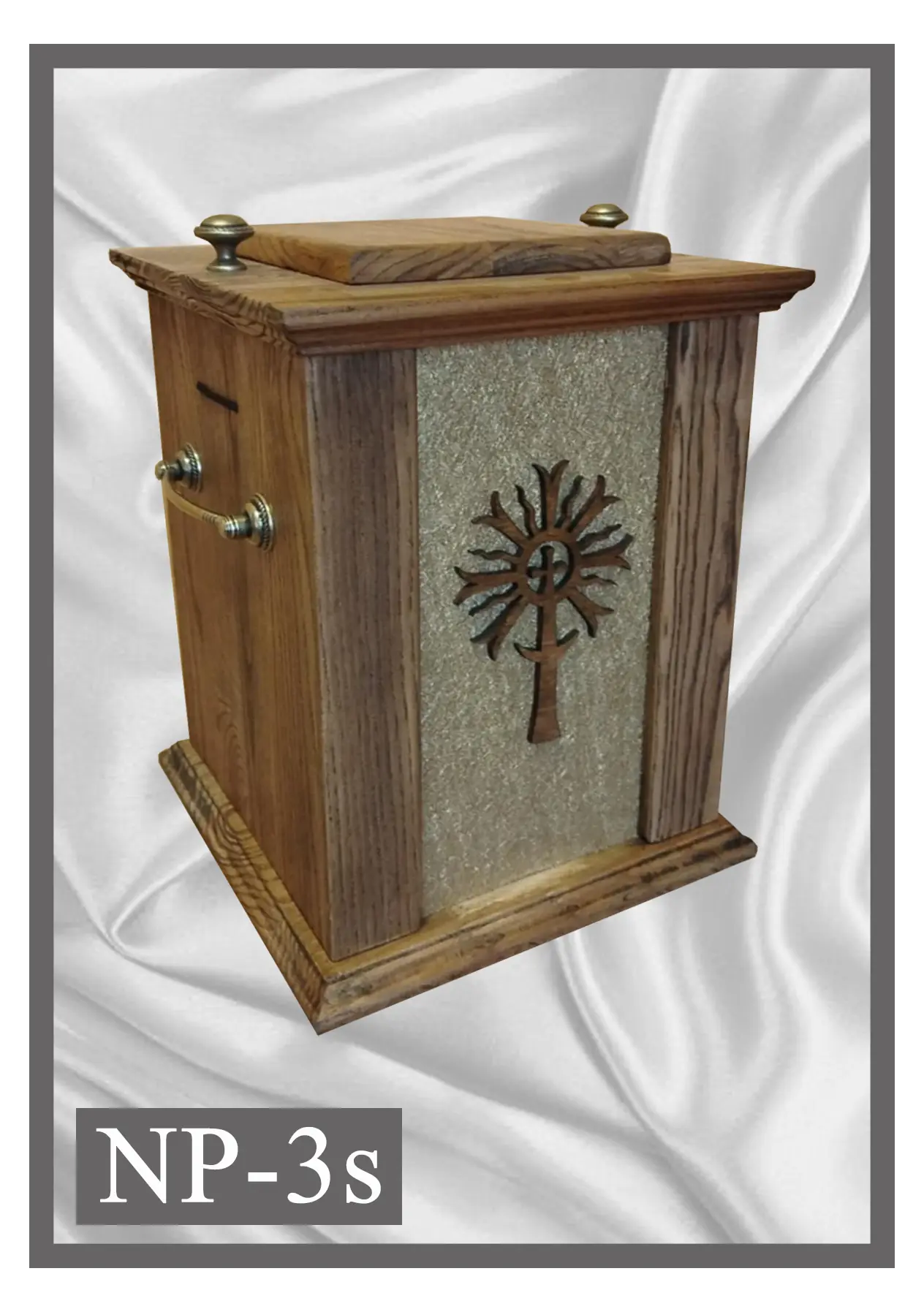 Wooden urn NP3S natural wood with a sun motif