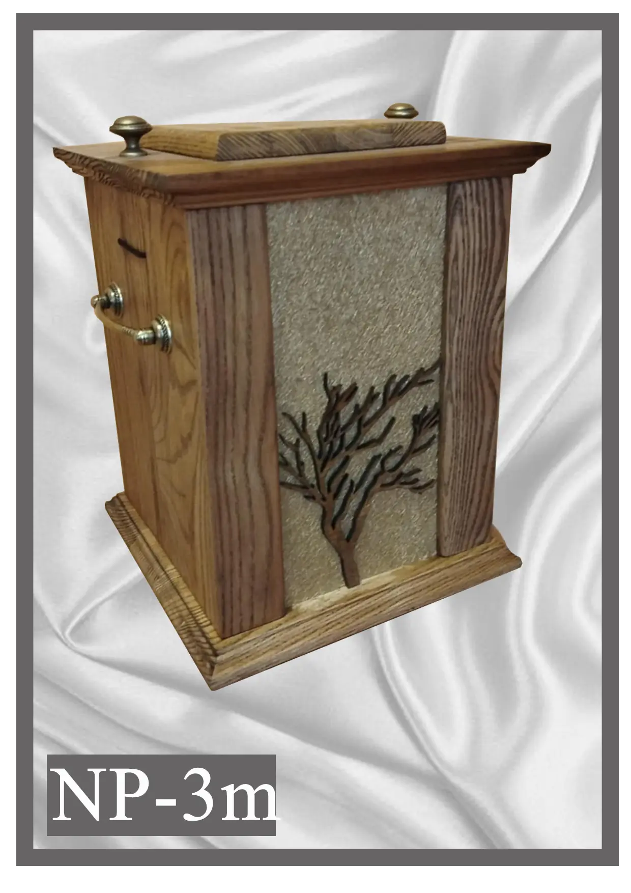 Wooden urn NP3M natural wood with a tree motif