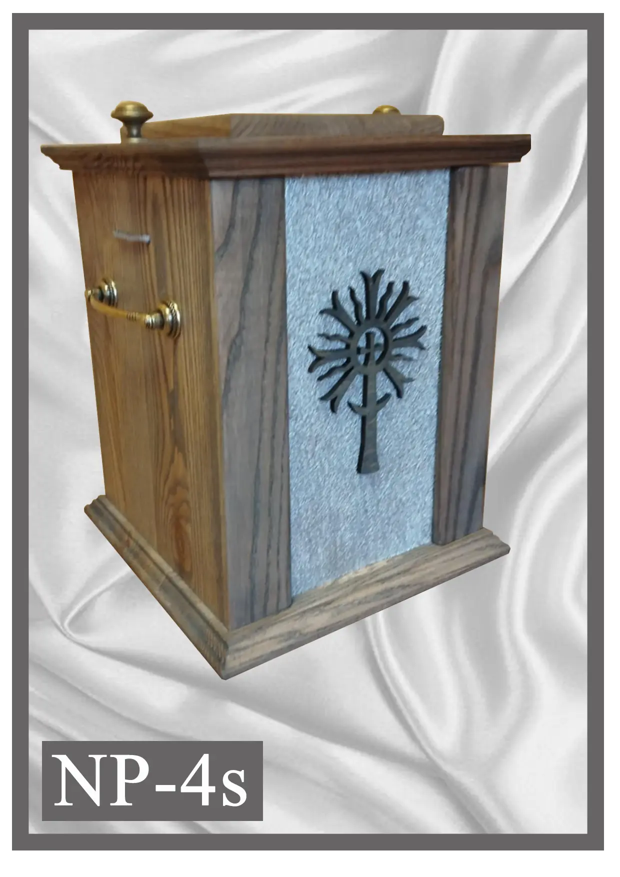 Wooden urn NP4S two-tone wood design with a sun motif