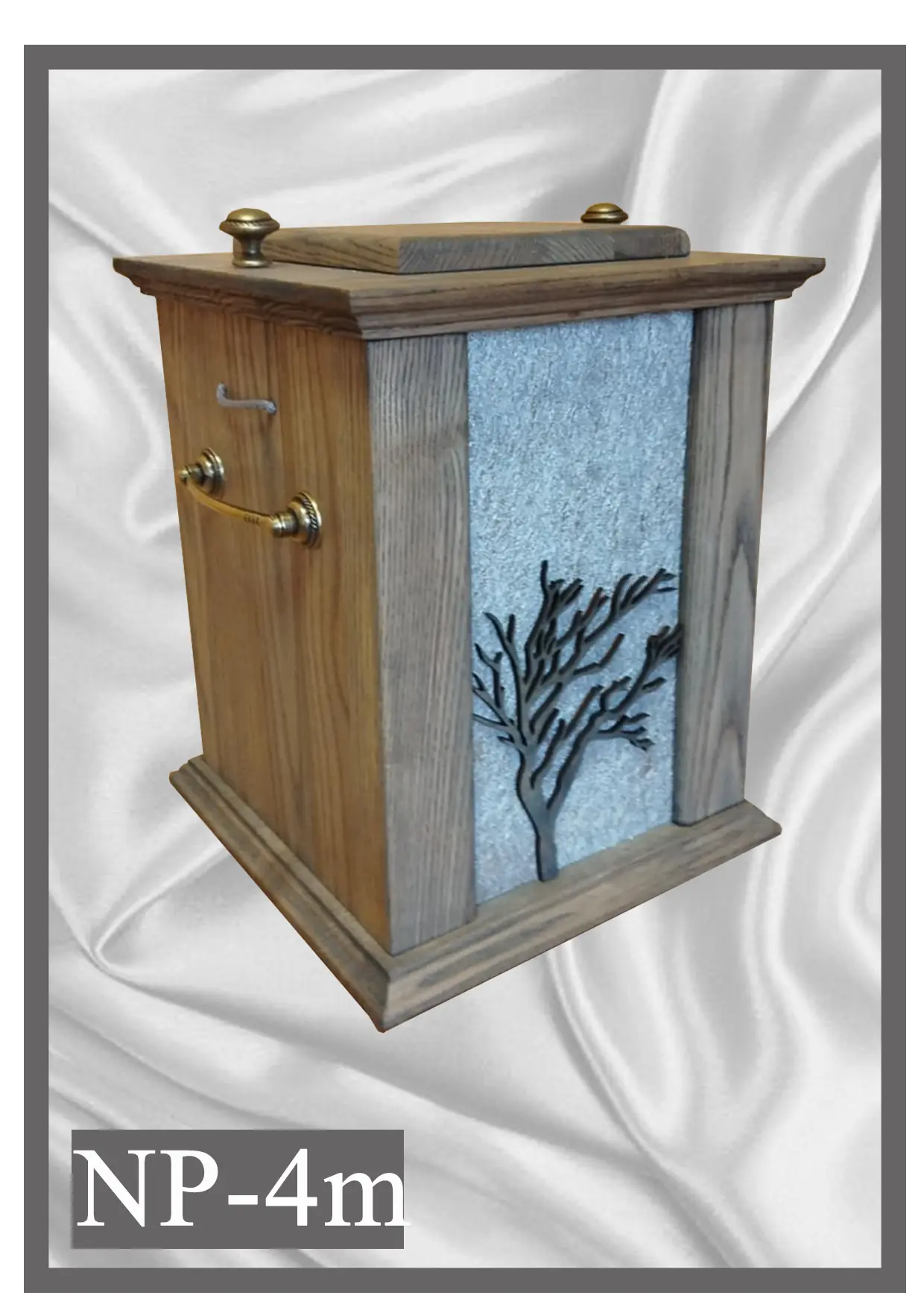 Wooden urn NP4M two-tone wood design with a tree motif