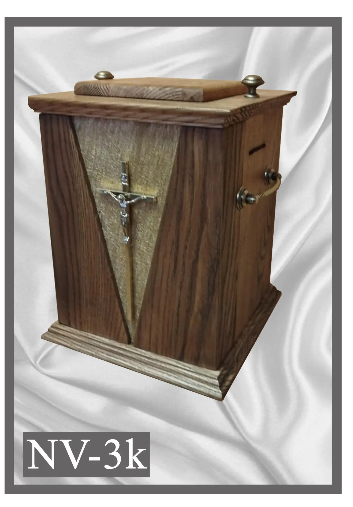 Wooden urn NV3K walnut-colour with a cross and light panel