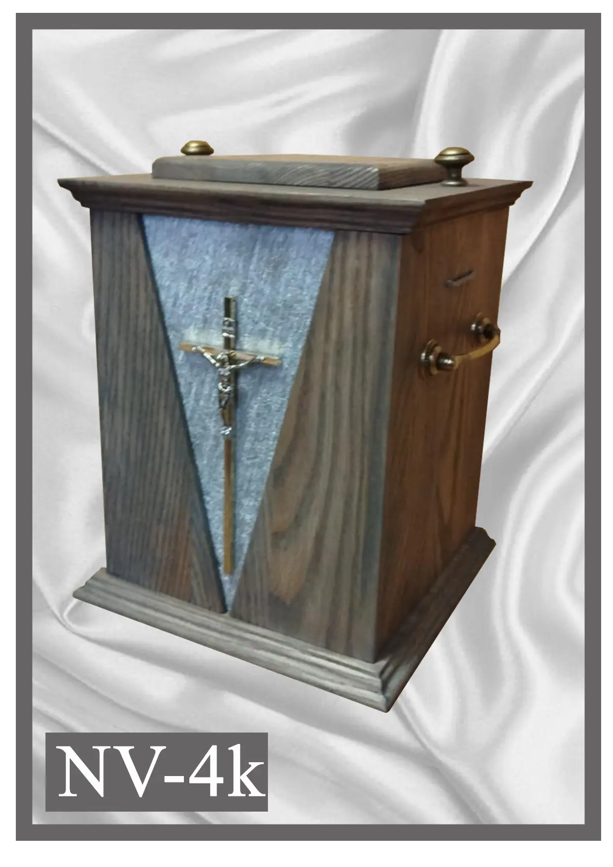 Wooden urn NV4K two-tone design with a cross and light panel